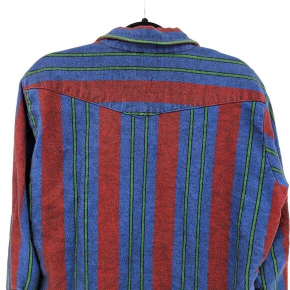Vintage Western Striped Pearl Snap Flannel Shirt XL Outdoor Rugged Cabin Core - Picture 9 of 11